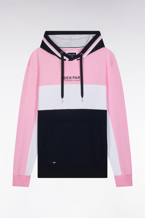 Sweatshirt à capuche en molleton coton tricolore rose coupe décontractée - Image 2