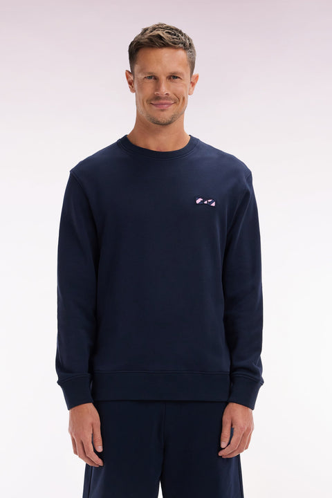 Sweatshirt à col rond en molleton coton marine - Image 1