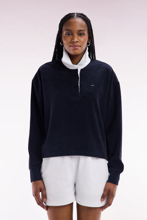 Sweatshirt à col maillot blanc en coton marine - Image 3