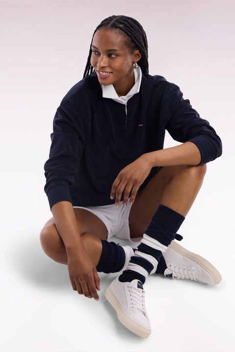 Sweatshirt à col maillot blanc en coton marine - Image 1