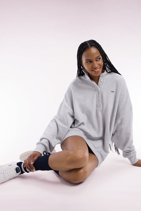 Sweatshirt à col maillot en coton gris coupe oversized - Image 1