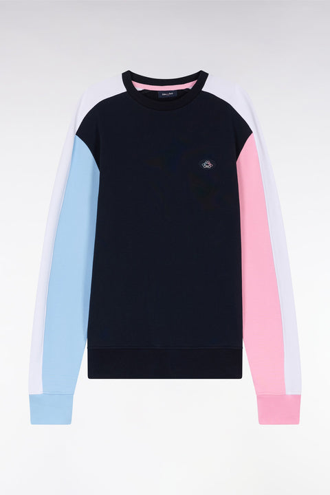 Sweatshirt tricolore en molleton coton marine coupe droite - Image 2