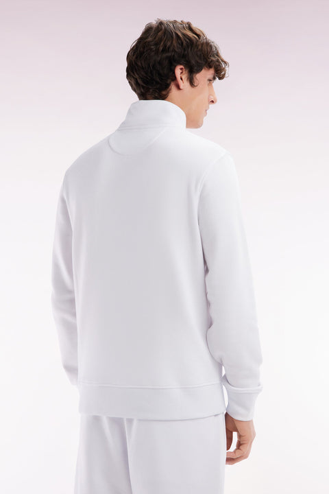 Sweatshirt à col zippé en coton blanc coupe droite - Image 3