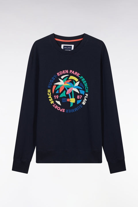 Sweatshirt en coton marine broderie palmiers multicolore coupe décontractée - Image 2