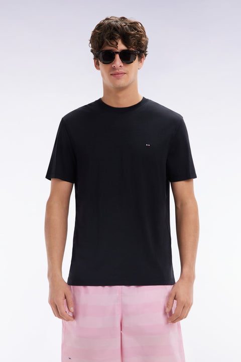 T-shirt noir uni en lyocell et coton coupe droite - Image 1