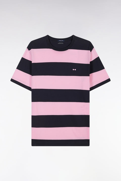 T-shirt cerclé en coton Pima marine et rose coupe droite - Image 2