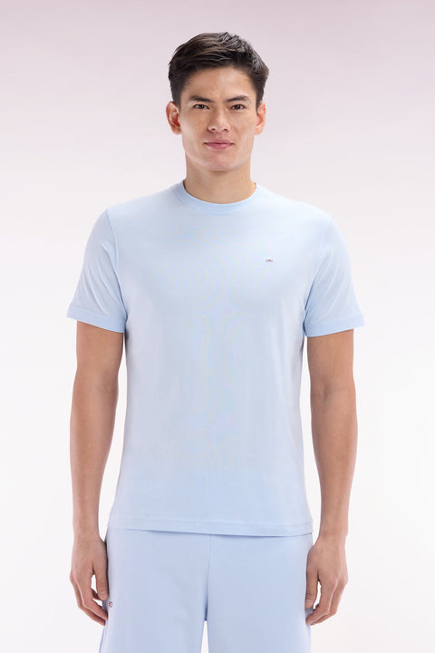 T-shirt en coton Pima ciel broderie dos coupe droite - Image 1