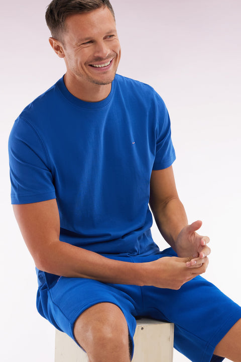 T-shirt en coton Pima bleu foncé broderie dos coupe droite - Image 3