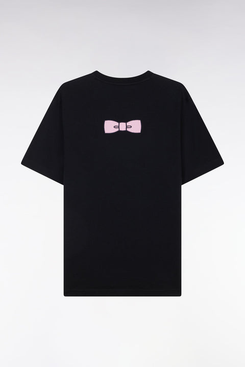 T-shirt en coton Pima noir broderie dos coupe droite - Image 2