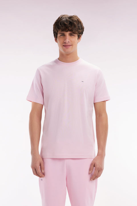T-shirt en coton Pima rose pâle broderie dos coupe droite - Image 1