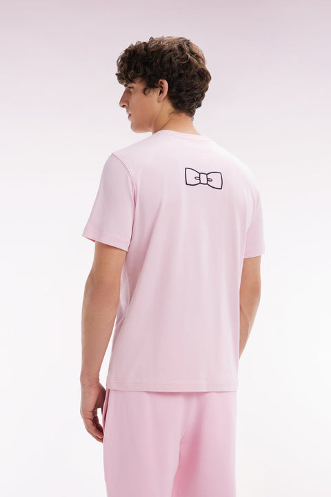 T-shirt en coton Pima rose pâle broderie dos coupe droite - Image 3