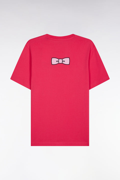 T-shirt en coton Pima fuchsia broderie dos coupe droite - Image 2