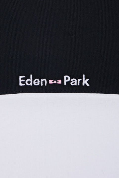 T-shirt brodé en coton bicolore blanc coupe droite - Image 2