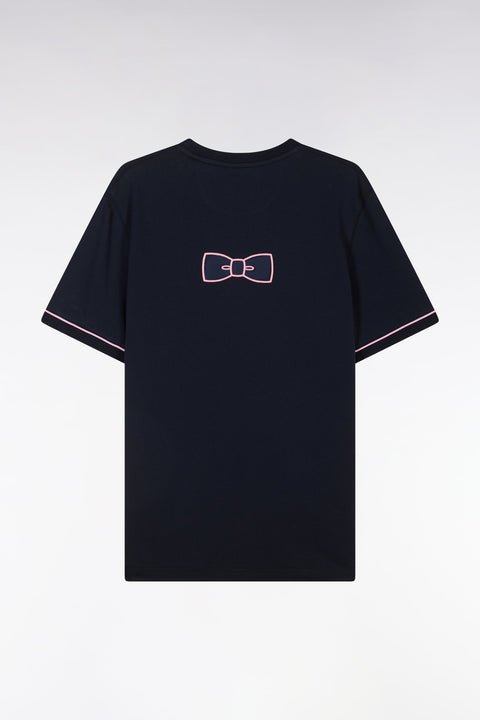 T-shirt en coton marine broderie et badge nœud papillon coupe droite - Image 2
