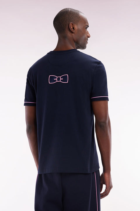 T-shirt en coton marine broderie et badge nœud papillon coupe droite - Image 3