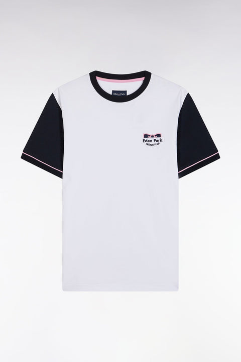 T-shirt bicolore en coton blanc broderie Eden Park French Flair coupe droite - Image 2
