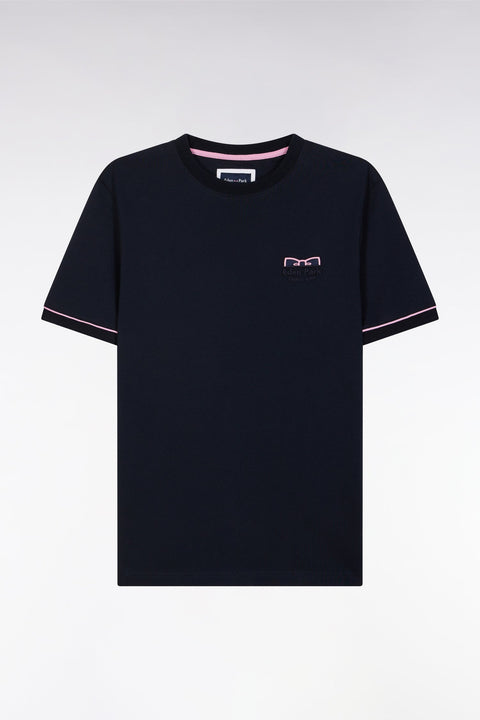 T-shirt bicolore en coton marine broderie Eden Park French Flair coupe droite - Image 2