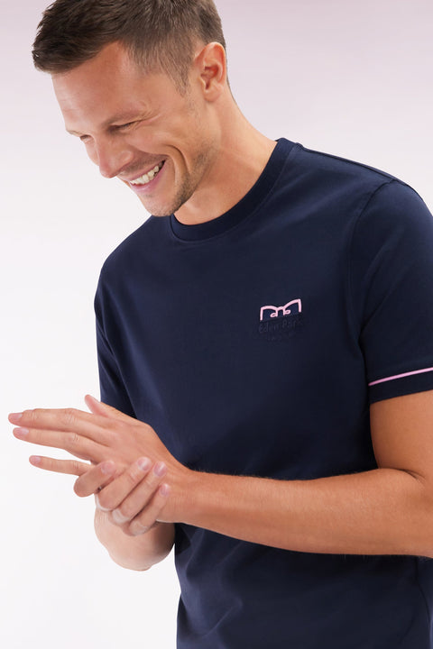 T-shirt bicolore en coton marine broderie Eden Park French Flair coupe droite - Image 3