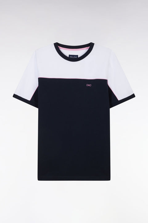 T-shirt en jersey de coton bicolore marine coupe droite - Image 2