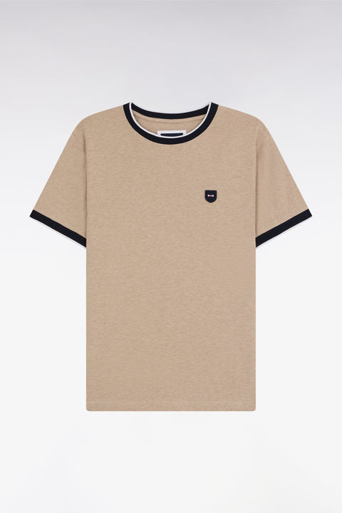 T-shirt en coton stretch beige coupe ajustée - Image 1