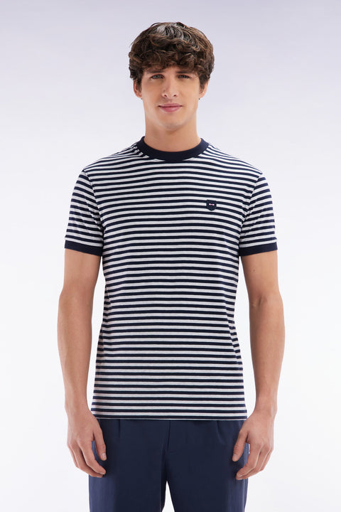 T-shirt en coton stretch rayé marine coupe ajustée - Image 1