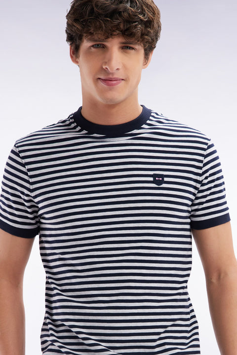 T-shirt en coton stretch rayé marine coupe ajustée - Image 3