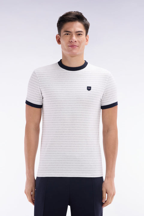 T-shirt en coton stretch rayé gris coupe ajustée - Image 1
