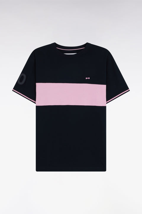 T-shirt en coton marine et rose coupe décontractée - Image 1