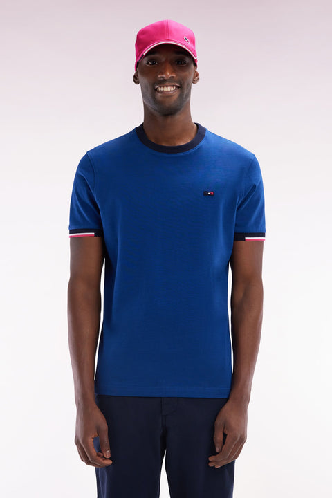 T-shirt en coton bleu broderie dos coupe droite - Image 1