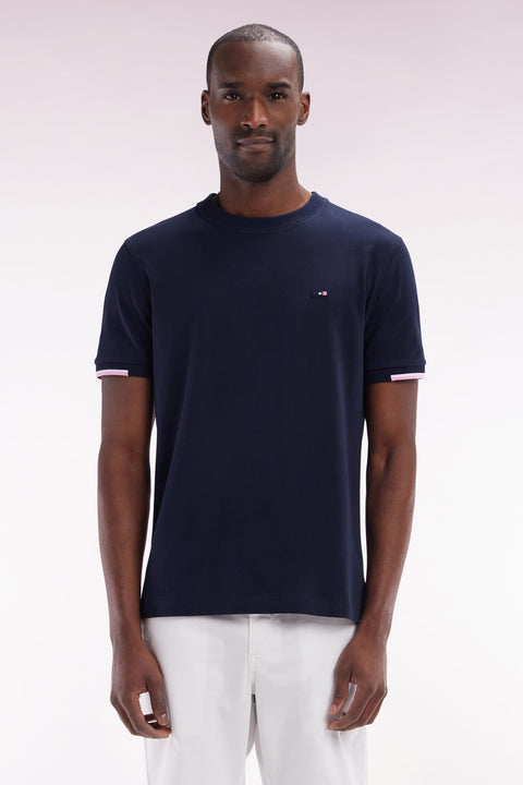 T-shirt en coton marine broderie dos coupe droite - Image 1