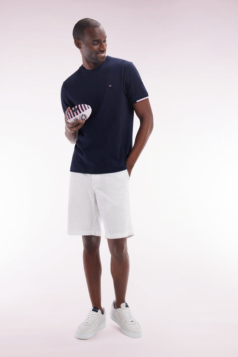 T-shirt en coton marine broderie dos coupe droite - Image 3