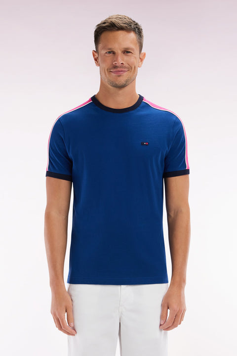 T-shirt en coton bleu foncé broderie dos et découpes coupe droite - Image 1