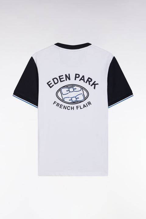 T-shirt en coton blanc et marine broderie dos coupe droite - Image 2