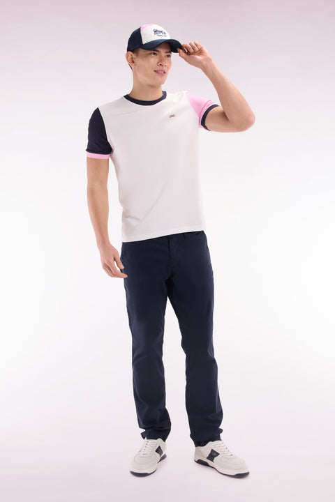 T-shirt colorblock en coton blanc broderie 10 coupe droite - Image 1