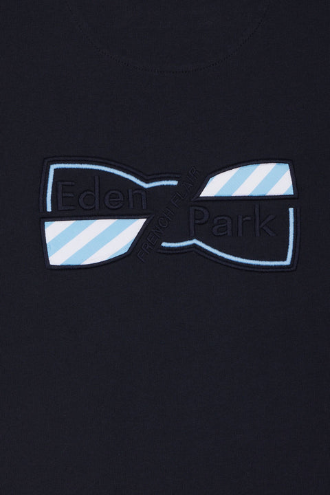 T-shirt en coton marine broderie nœud papillon coupe droite - Image 2