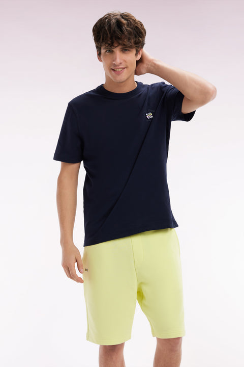 T-shirt en coton marine broderie multicolore coupe décontractée - Image 3