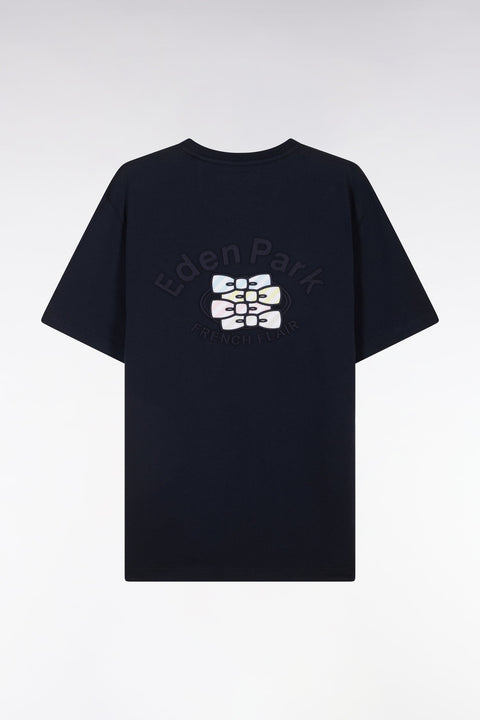 T-shirt en coton marine broderie multicolore coupe décontractée - Image 2