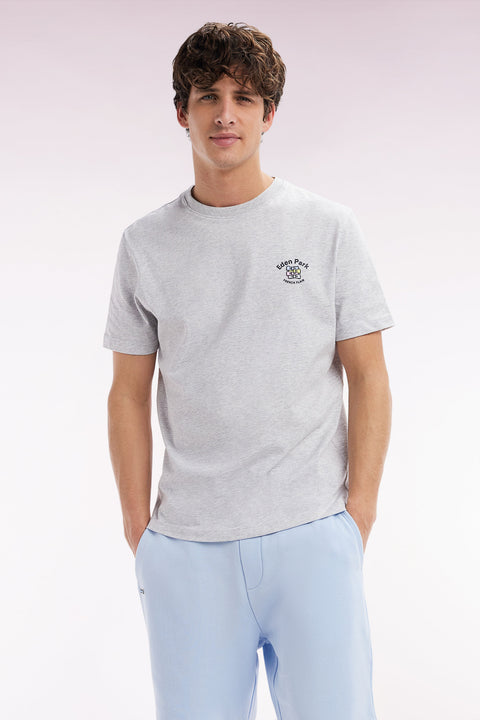 T-shirt en coton gris broderie multicolore coupe décontractée - Image 3