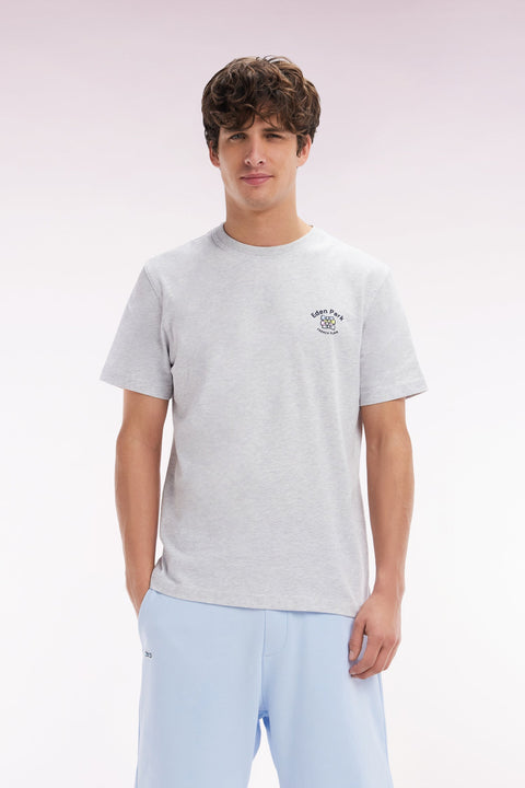 T-shirt en coton gris broderie multicolore coupe décontractée - Image 1