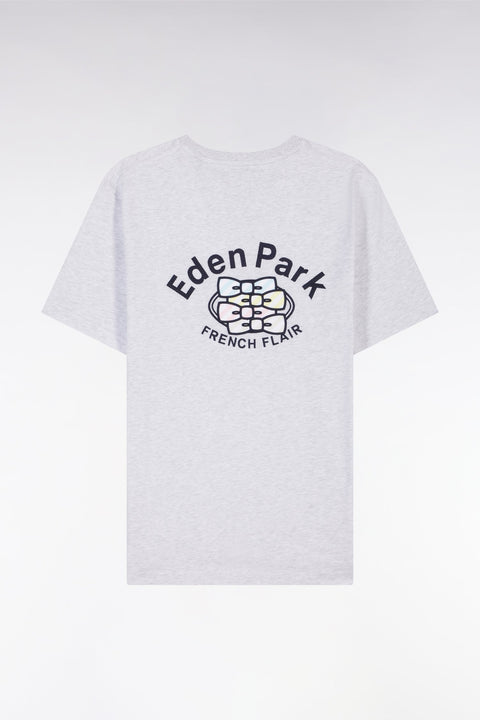 T-shirt en coton gris broderie multicolore coupe décontractée - Image 2