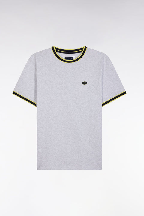 T-shirt en coton gris à bords-côtes verts coupe décontractée - Image 2