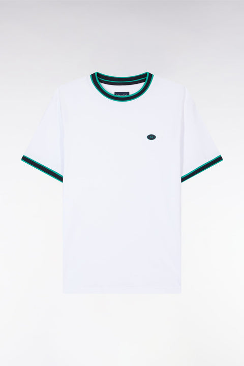 T-shirt en coton blanc à bords-côtes verts coupe décontractée - Image 2