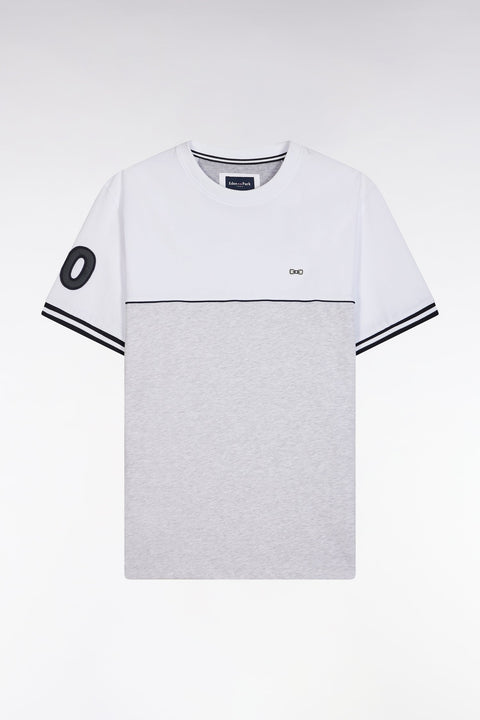 T-shirt bicolore en coton gris coupe décontractée - Image 2