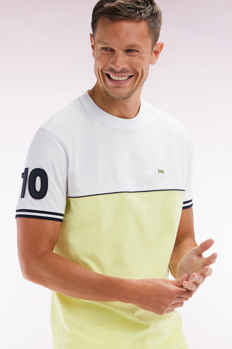 T-shirt bicolore en coton jaune coupe décontractée - Image 3