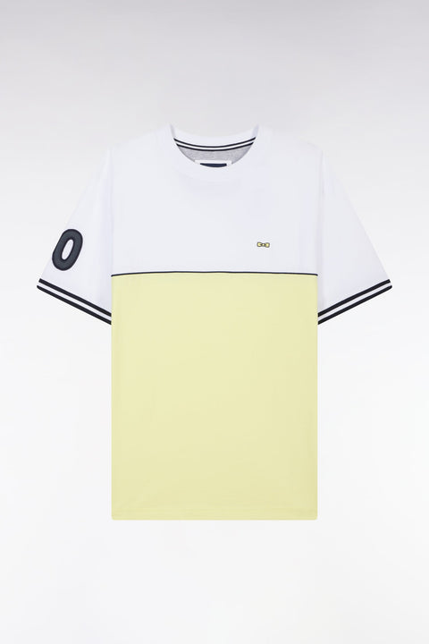 T-shirt bicolore en coton jaune coupe décontractée - Image 2