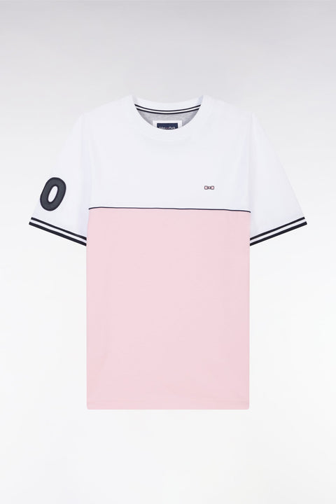 T-shirt bicolore en coton rose coupe décontractée - Image 2