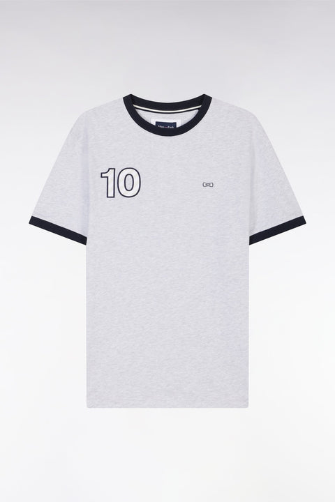 T-shirt en coton gris broderie 10 coupe décontractée - Image 2