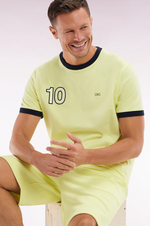 T-shirt en coton jaune broderie 10 coupe décontractée - Image 3