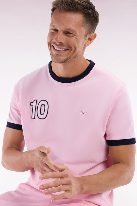 T-shirt en coton rose broderie 10 coupe décontractée - Image 3
