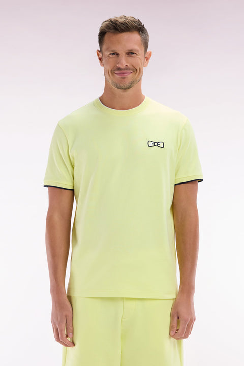 T-shirt en coton jaune broderie nœud papillon coupe décontractée - Image 1